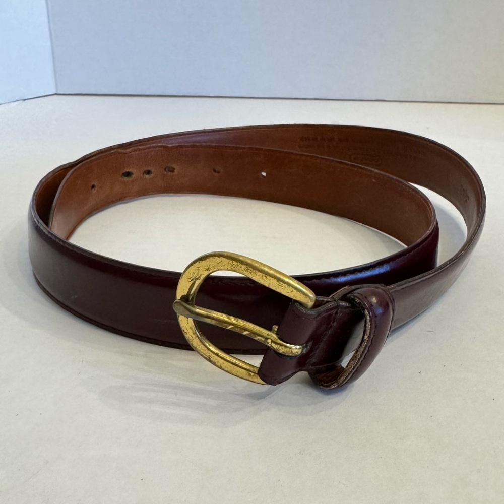 Coach Belt Size 36 Burgundy Leather Men Brass Gold Tone Buckle 3921 Dress Casual